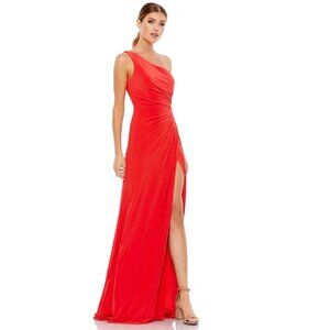 NWT Mac Duggal One Shoulder Ruched Jersey Evening Gown Cherry 0 #9670